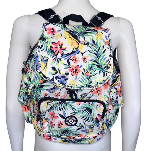 Kipling Backpack Womens Floral Multi-Color Canvas Adjustable Straps Jungle Monke - Picture 1 of 16